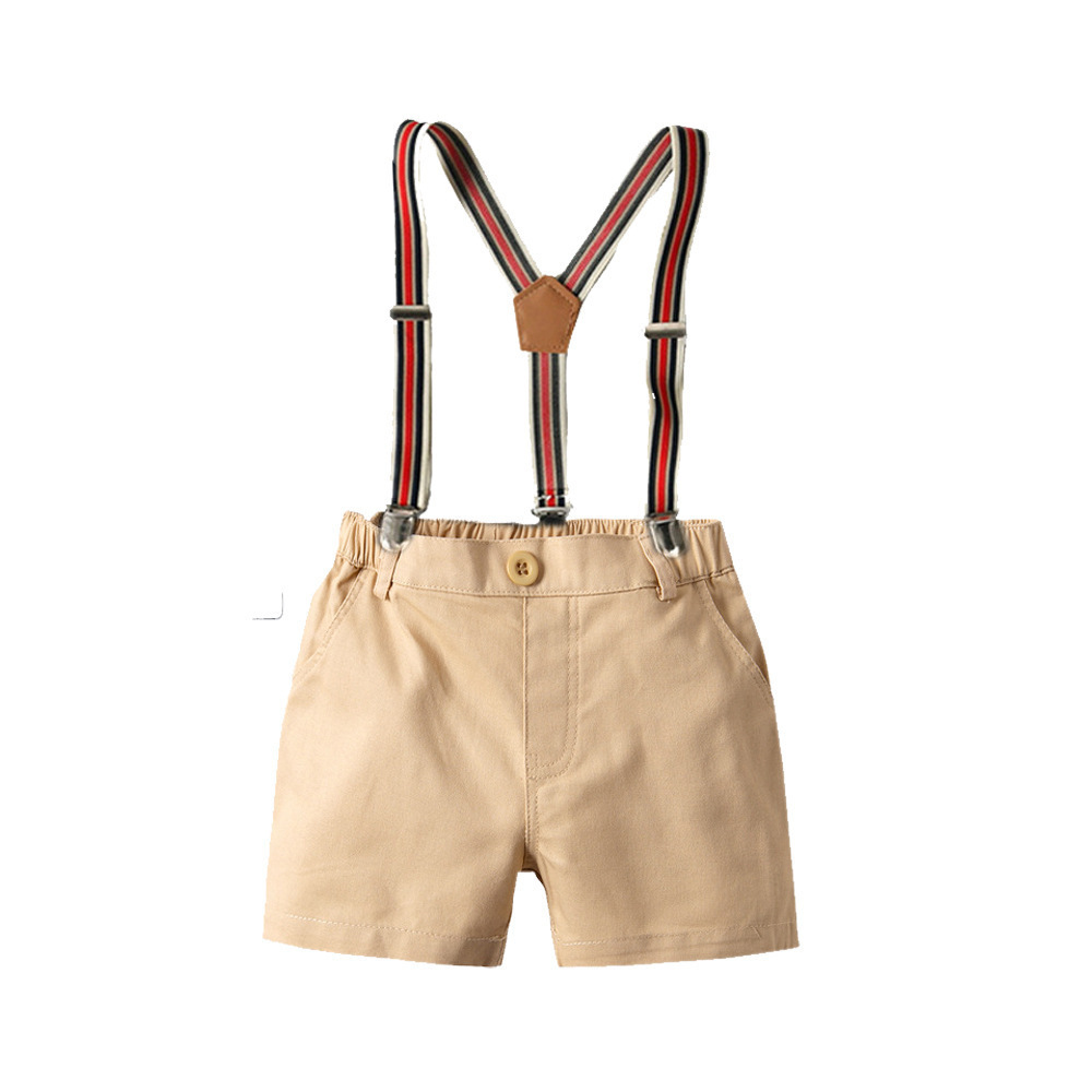  The most beautiful design for children in trousers fashion is a high-quality dress in beige color with excellent quality suspenders