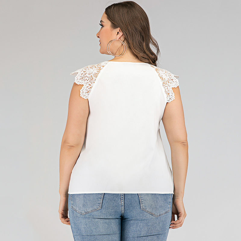 A large size round neck lace blouse for summer with elegant traditional pattern of distinctive and high quality
