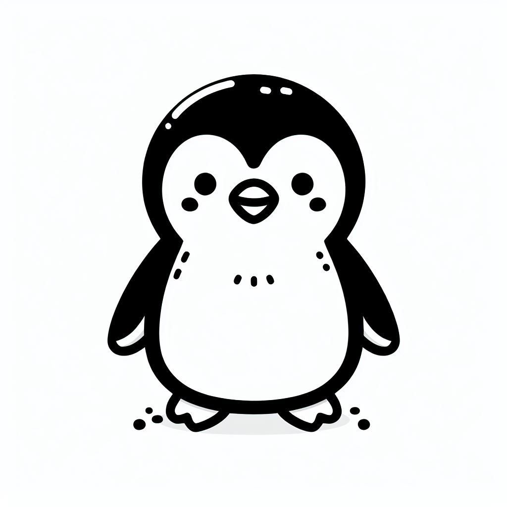 A black and white drawing of a penguin