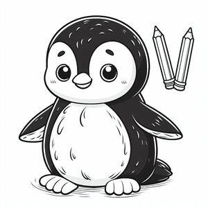 A penguin with a pencil in its hand