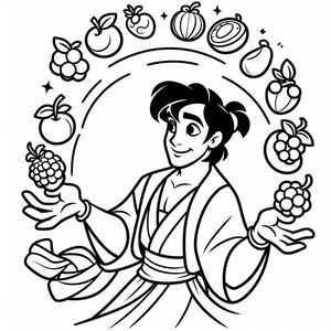 Aladdin is juggling fruits