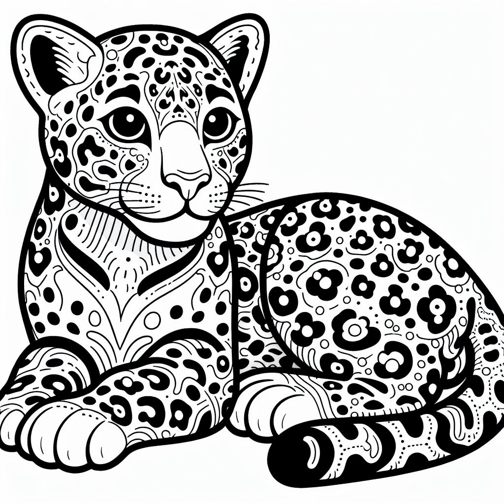 A black and white drawing of a leopard