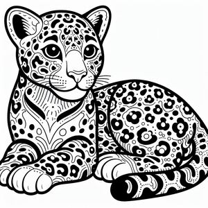 A black and white drawing of a leopard