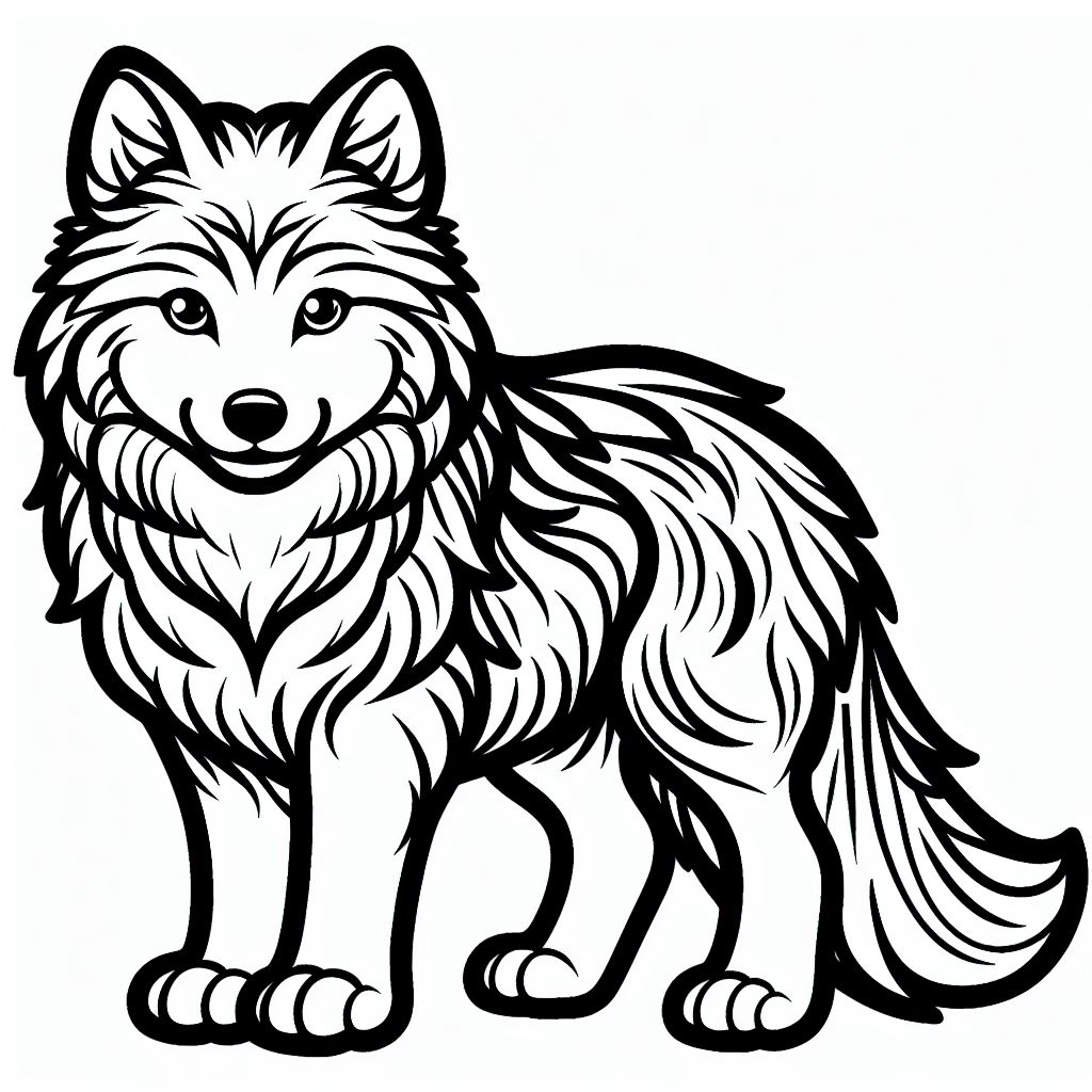 A black and white drawing of a wolf