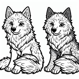 A drawing of two dogs sitting next to each other