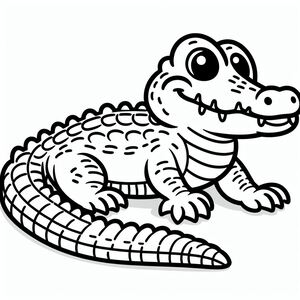 A cartoon alligator sitting on the ground