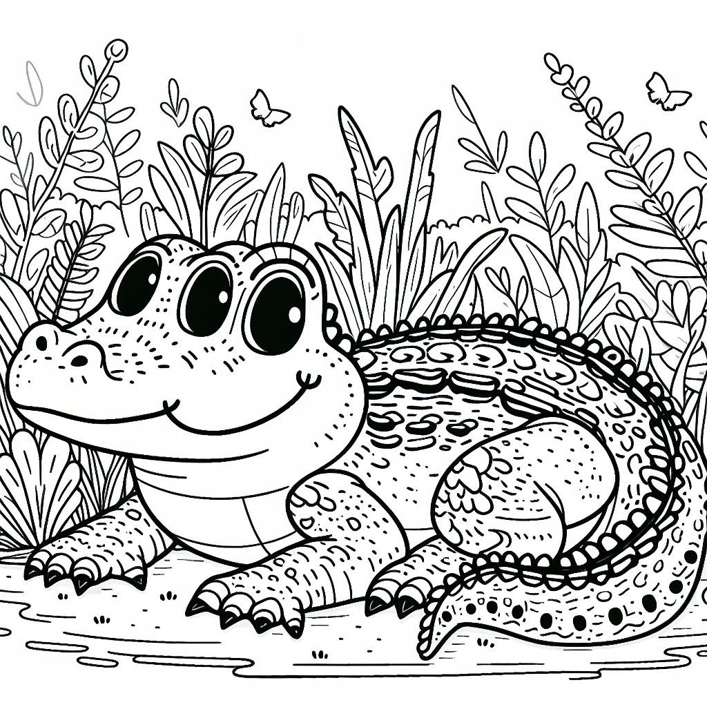 A coloring page of a frog in the water