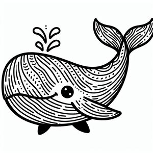 A black and white drawing of a whale