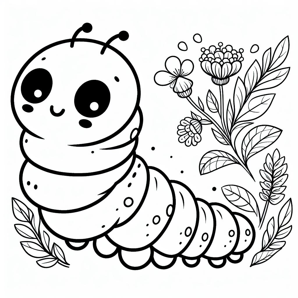 A black and white drawing of a caterpillar 4