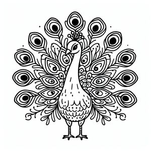 A black and white drawing of a peacock 2