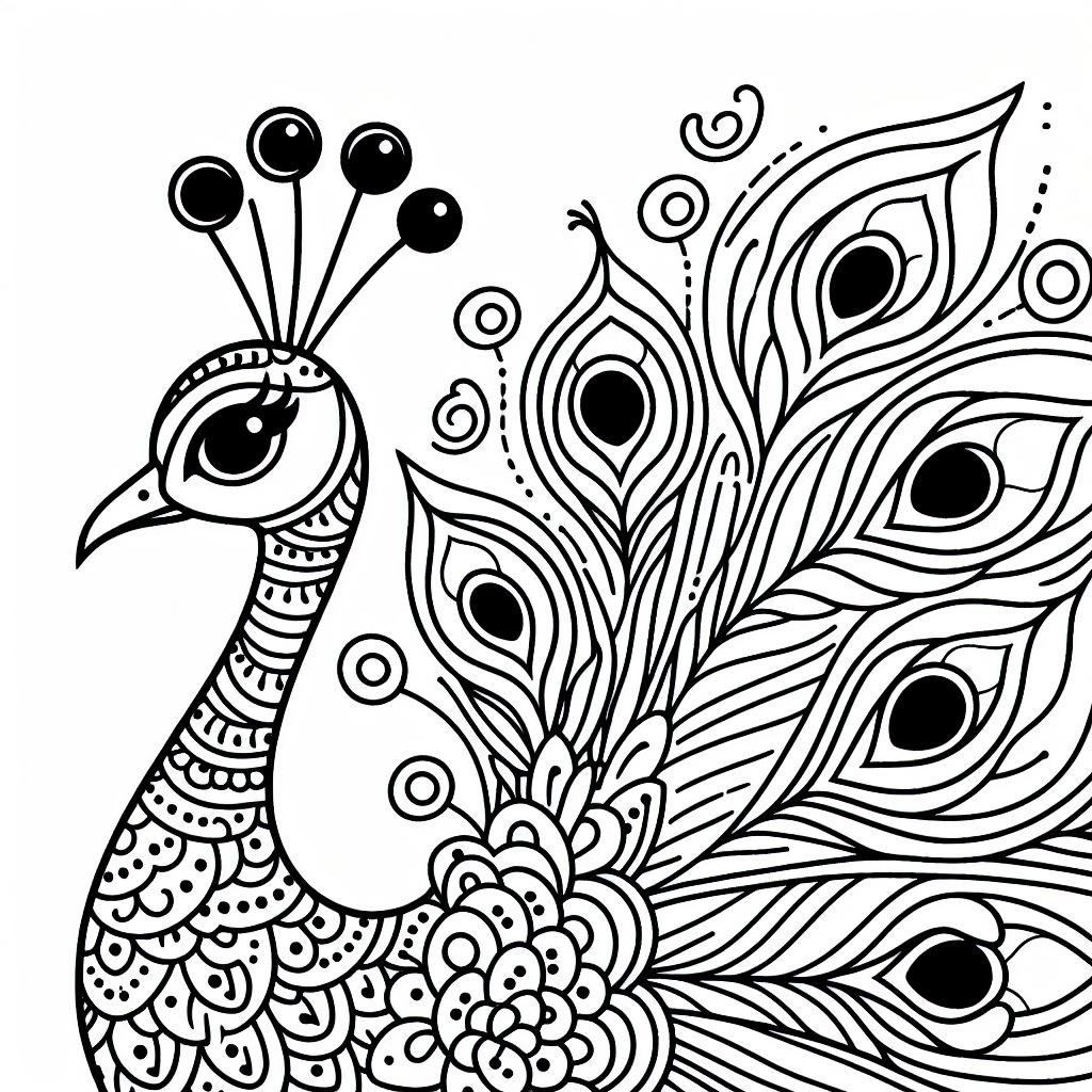 A black and white drawing of a peacock 3