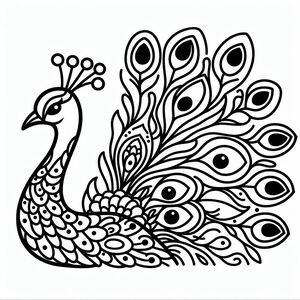 A black and white drawing of a peacock 4