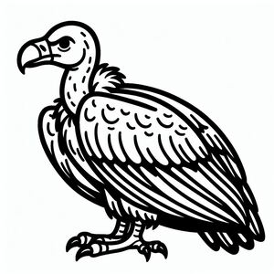 A black and white drawing of a vulture