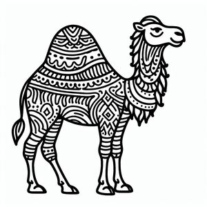 A black and white drawing of a camel 3