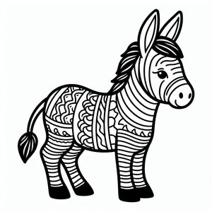 A black and white drawing of a zebra