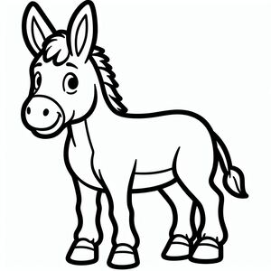 A cartoon donkey with a black and white background