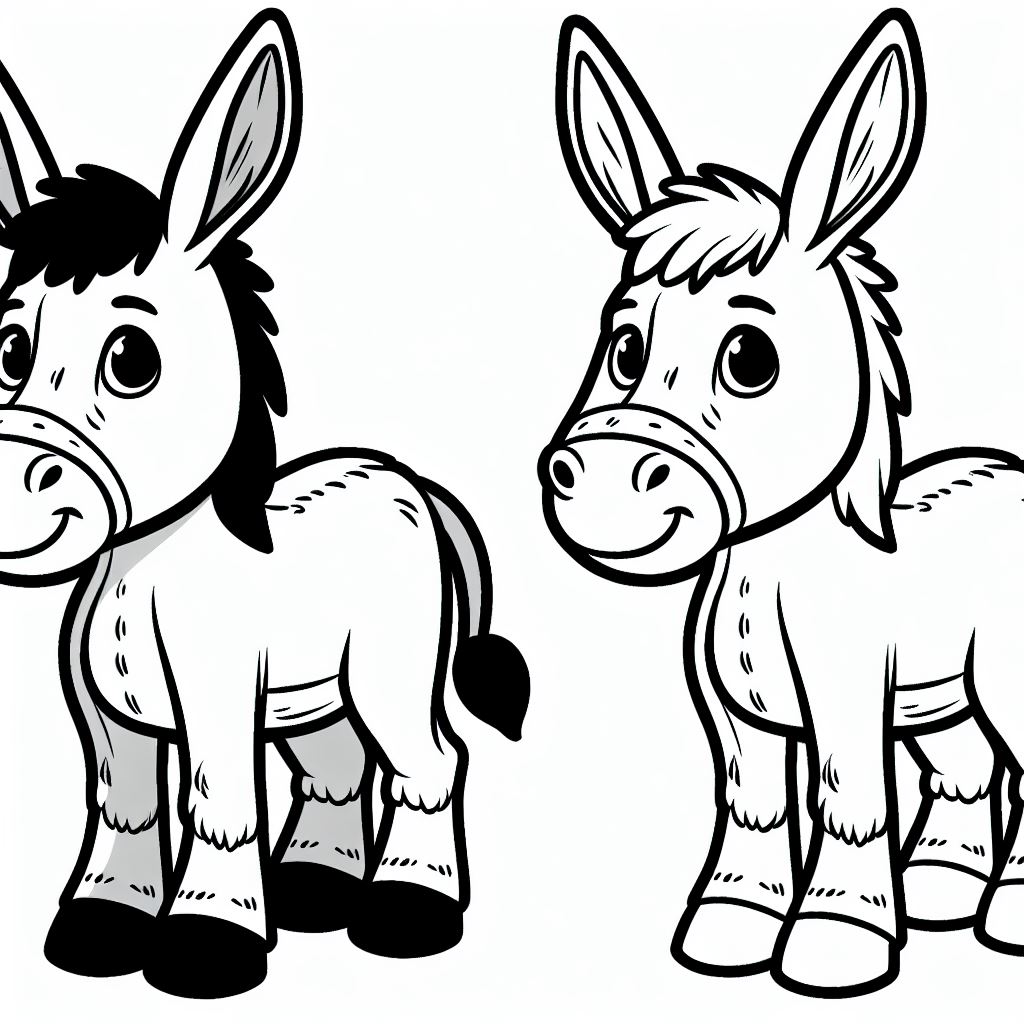 Two cartoon donkeys standing next to each other