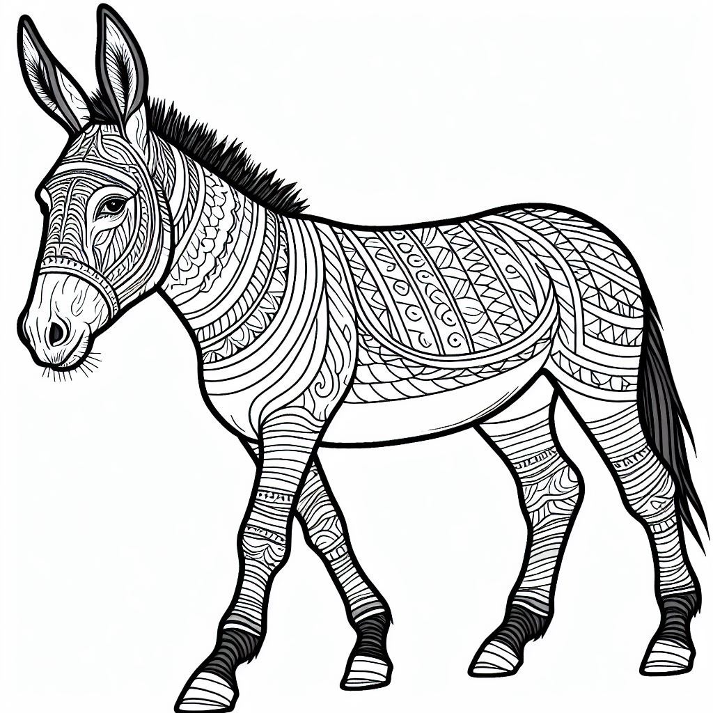 A black and white drawing of a zebra