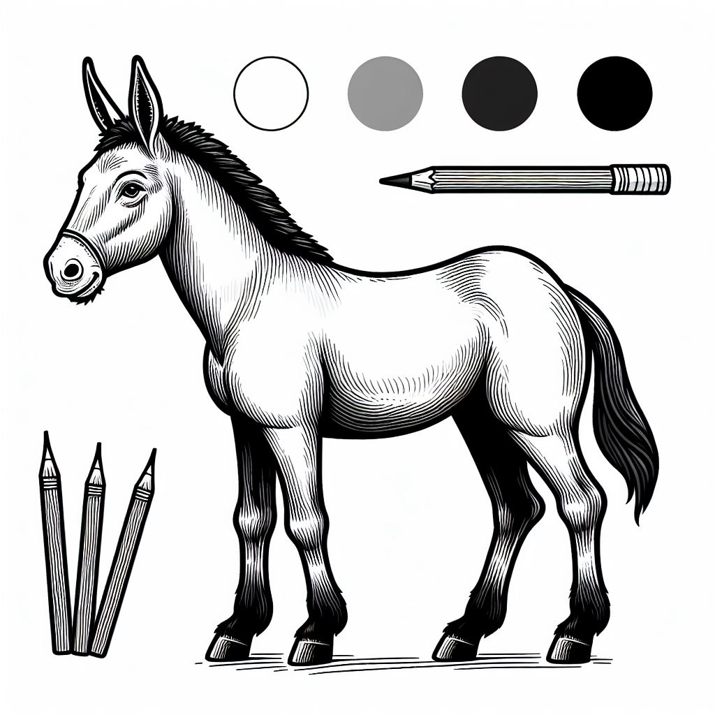 A horse standing next to a pencil and a marker