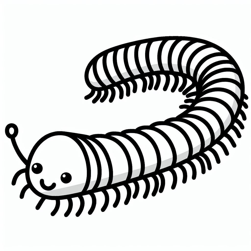 A black and white drawing of a caterpillar