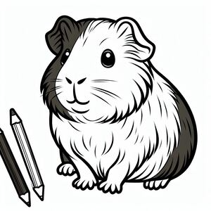 A black and white drawing of a hamster next to a pencil