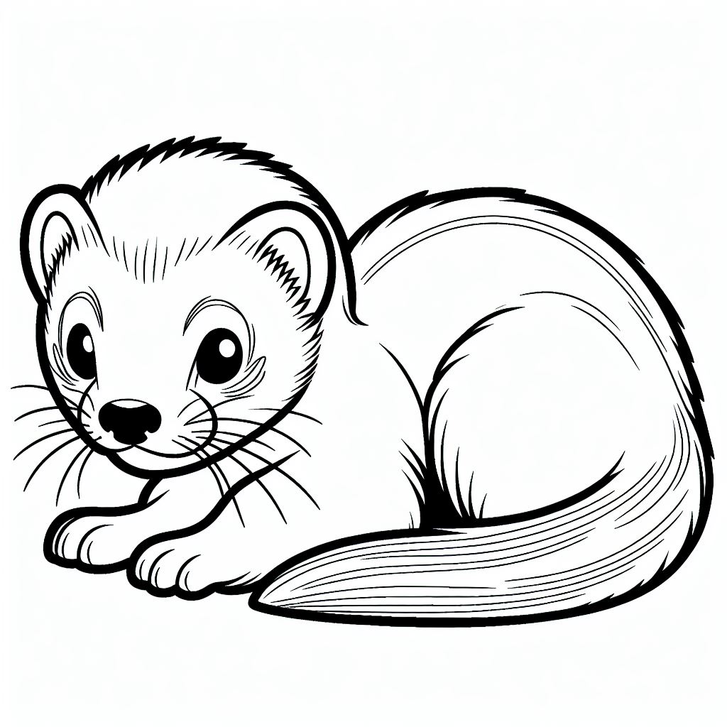 A black and white drawing of a ferret