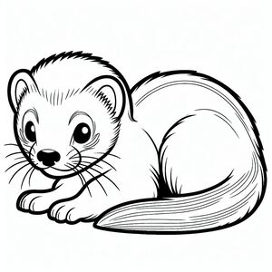 A black and white drawing of a ferret