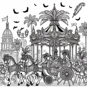 A black and white drawing of a merry go round 3