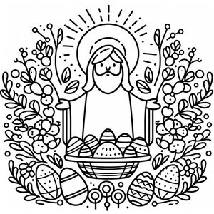 A black and white drawing of a person surrounded by flowers