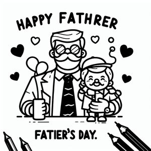 A father's day card with a drawing of a man and a child