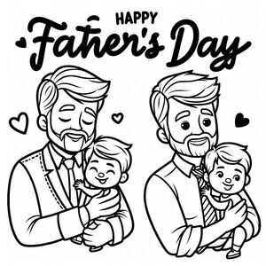 Một trang tô màu ngày của cha với hình ảnh một người cha bế con trai mình