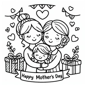 A mother's day coloring page with two children