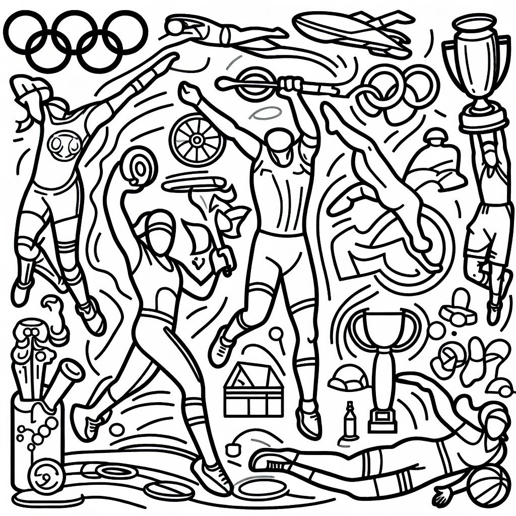 A black and white drawing of the olympic games