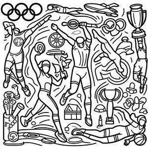 A black and white drawing of the olympic games