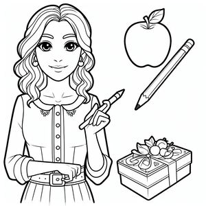 Một cô gái cầm bút chì và một quả táo