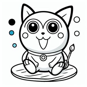 Một con mèo hoạt hình ngồi trên một cái đĩa