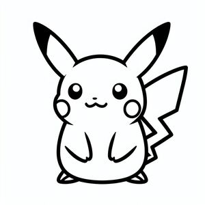 A black and white drawing of a pikachu
