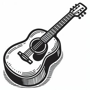 A black and white drawing of a guitar 3
