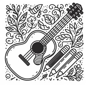 A black and white drawing of a guitar 4
