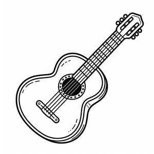 A black and white drawing of a guitar