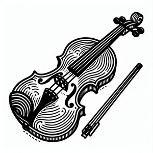 A black and white drawing of a violin 3