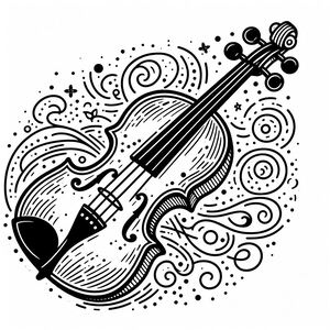 A black and white drawing of a violin 4