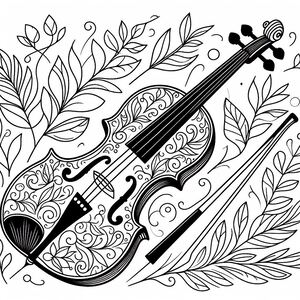 A black and white drawing of a violin