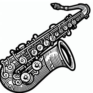 A black and white drawing of a saxophone 3