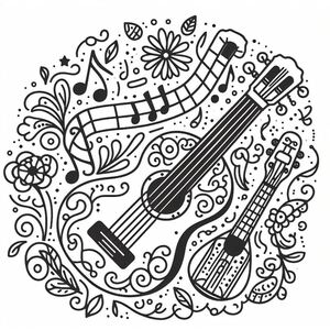 A black and white drawing of musical instruments 4