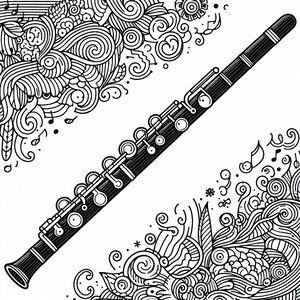 A black and white drawing of a flute
