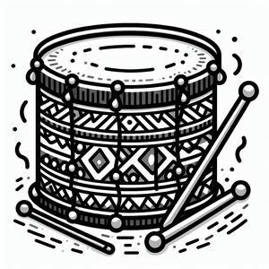 A black and white drawing of a drum and sticks 3