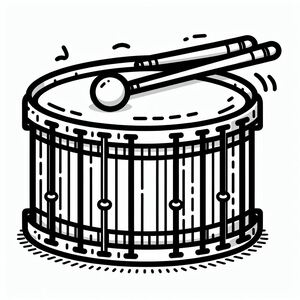 A black and white drawing of a drum