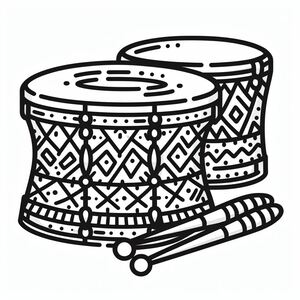 A black and white drawing of two drums