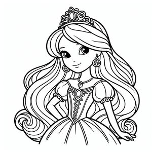 A coloring page of a princess with long hair 2